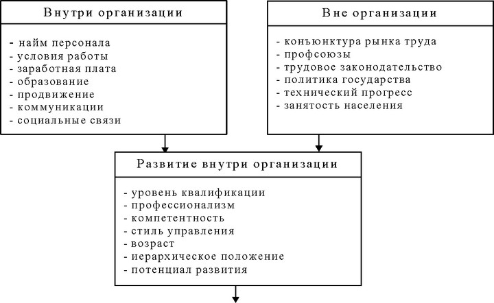 Рис. 23. Схема входных и выходных переменных модели управления человеческими ресурсами «Конус продвижения персонала»